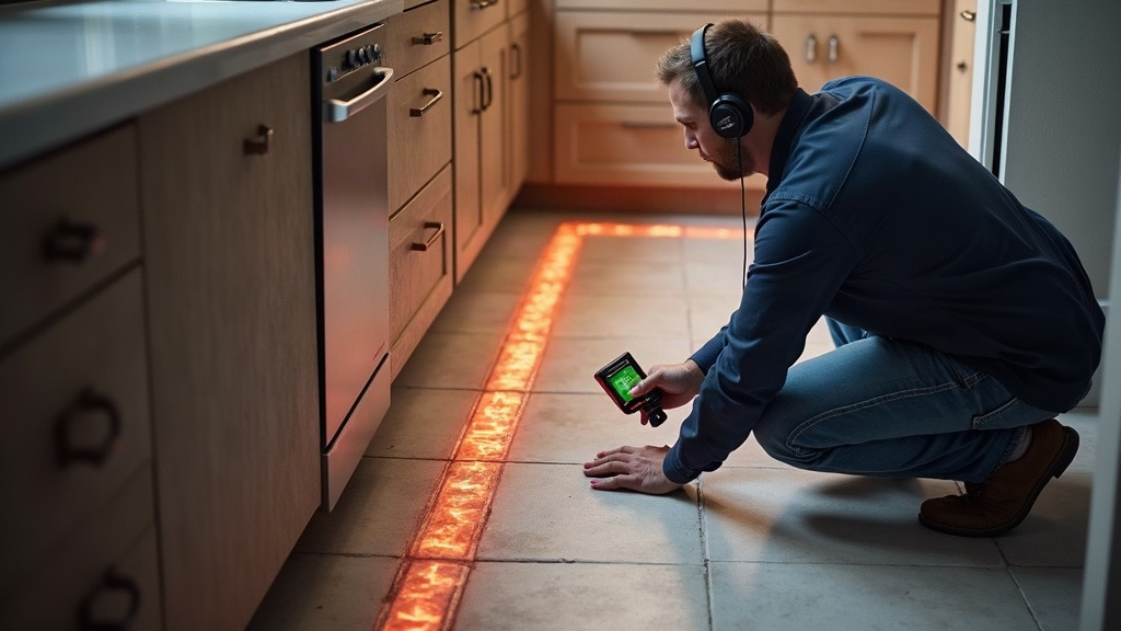 Plumber locating a slab leak with acoustic detection equipment in a Las Vegas home
